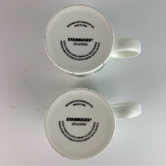 Starbucks 2015, 2 Christmas Tree Holiday Coffee Cup Mug 12 oz Pine Evergreen - Picture 5 of 7